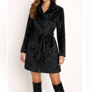 Club Monaco Black Faux Fur Long Coat Jacket in size Medium